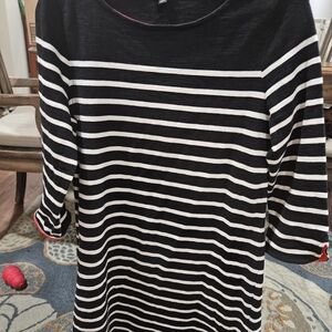 Talbots Black and White Striped Midi Dress